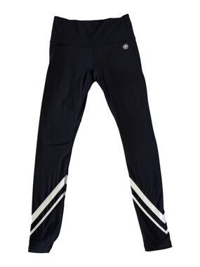 Tory Sport Weightless Chevron Leggings Black Snow White Stripes High Rise Small